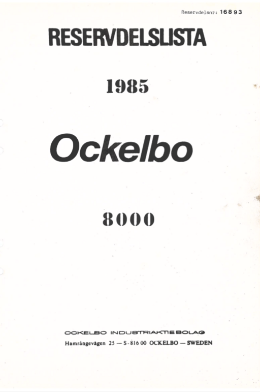 Reservdelslista Ockelb 8000 1985