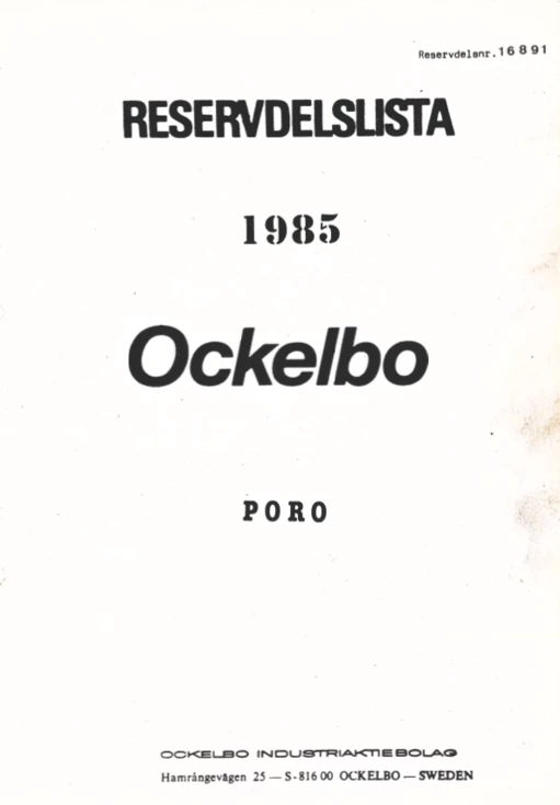 Reservdelslista Ockelbo Poro1985