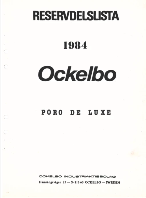 Reservdelslista Ockelbo Poro De lux 1984